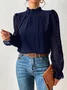 Lässig Unifarben Mock Neck Langarm T-Shirt