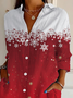 Hemdkragen Langarm Weihnachten Regelmäßig Weit Bluse für Damen