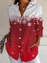 Hemdkragen Langarm Weihnachten Regelmäßig Weit Bluse für Damen