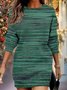 Damen abstrakte Streifen Frühling/Herbst Kleid V-Ausschnitt Langarm A-Linien-Kleid