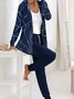 Damen Geometrisch Kapuze Langarm Bequem Lässig Bluse mit Hose Zweiteiliges Set