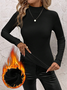 Retro Unifarben Mock Neck Langarm T-Shirt