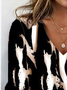 Lässig Leopard V-Ausschnitt Langarm T-Shirt