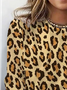 Lässig Leopard Rundhals Langarm T-Shirt