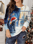 Lässig Rundhals Kariert Sweatshirt