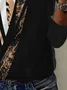 Lässig Leopard V-Ausschnitt Langarm T-Shirt