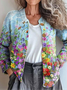 Damen Gestrickt Paisley Langarm Bequem Retro Strickjacke