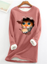 Lässig Rundhals Katze Sweatshirt
