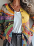 Damen Gestrickt 3d Drucken Langarm Bequem Lässig Strickjacke