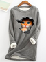 Lässig Rundhals Katze Sweatshirt