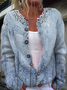 Damen Gestrickt Farbverlauf Langarm Bequem Retro Strickjacke