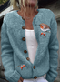 Damen Wolle/Stricken Geblümt Langarm Bequem Lässig Strickjacke