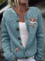 Damen Wolle/Stricken Geblümt Langarm Bequem Lässig Strickjacke