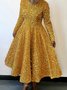 Damen Geometrisch Frühling/Herbst Kleid Rundhals Langarm A-Linien-Kleid