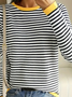 Lässig Gestreift Rundhals Langarm T-Shirt