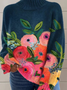 Lässig Rollkragen Geblümt Sweatshirt