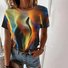 Lässig Farbblock Rundhals Kurzarm T-Shirt