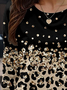 Lässig Leopard Rundhals Langarm T-Shirt