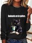 Lässig Katze Rundhals Langarm T-Shirt