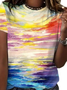 Lässig Farbblock Rundhals Kurzarm T-Shirt