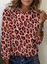 Lässig Leopard Rundhals Langarm T-Shirt