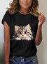 Lässig Katze Rundhals Kurzarm T-Shirt