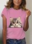 Lässig Katze Rundhals Kurzarm T-Shirt