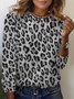 Lässig Leopard Rundhals Langarm T-Shirt
