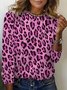 Lässig Leopard Rundhals Langarm T-Shirt