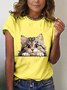 Lässig Katze Rundhals Kurzarm T-Shirt