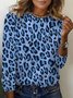 Lässig Leopard Rundhals Langarm T-Shirt