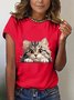 Lässig Katze Rundhals Kurzarm T-Shirt