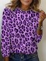 Lässig Leopard Rundhals Langarm T-Shirt