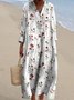 Damen 3d Drucken V-Ausschnitt Langarm Bequem Retro Maxikleid
