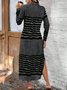 Damen Gestreift Frühling/Herbst Kleid Rundhals Langarm T-Shirt-Kleid H-Linie Kleid