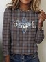 Retro Kariert Rundhals Langarm T-Shirt