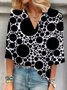 V-Ausschnitt Dreiviertelärmel Polka Dots Regelmäßig Weit Bluse für Damen