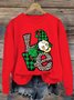 Lässig Rundhals vierblättriges Kleeblatt Sweatshirt
