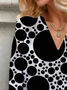 V-Ausschnitt Dreiviertelärmel Polka Dots Regelmäßig Weit Bluse für Damen