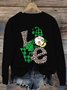 Lässig Rundhals vierblättriges Kleeblatt Sweatshirt
