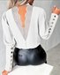 Mock Neck Langarm Unifarben Schnalle Regelmäßig Weit Bluse für Damen