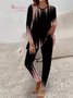 Damen Abstrakt Rundhals Langarm Bequem Lässig Bluse mit Hose Zweiteiliges Set