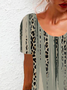 Damen Leopard Rundhals Kurzarm Bequem Lässig Minikleid