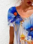 Damen Geblümt Rundhals Kurzarm Bequem Lässig Minikleid
