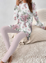 Damen Geblümt Zweiteiliges Set Täglich Langarm Lässig Frühling/Herbst Bluse mit Hose Matching Set