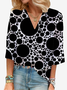 V-Ausschnitt Dreiviertelärmel Polka Dots Regelmäßig Weit Bluse für Damen