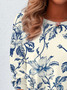 Lässig Geblümt Rundhals Langarm T-Shirt