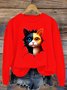 Lässig Rundhals Katze Sweatshirt