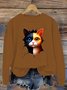 Lässig Rundhals Katze Sweatshirt