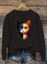 Lässig Rundhals Katze Sweatshirt